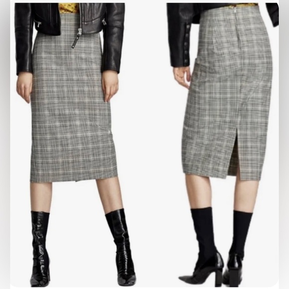 Zara High Waist Plaid Pencil Midi Skirt - Picture 4 of 8